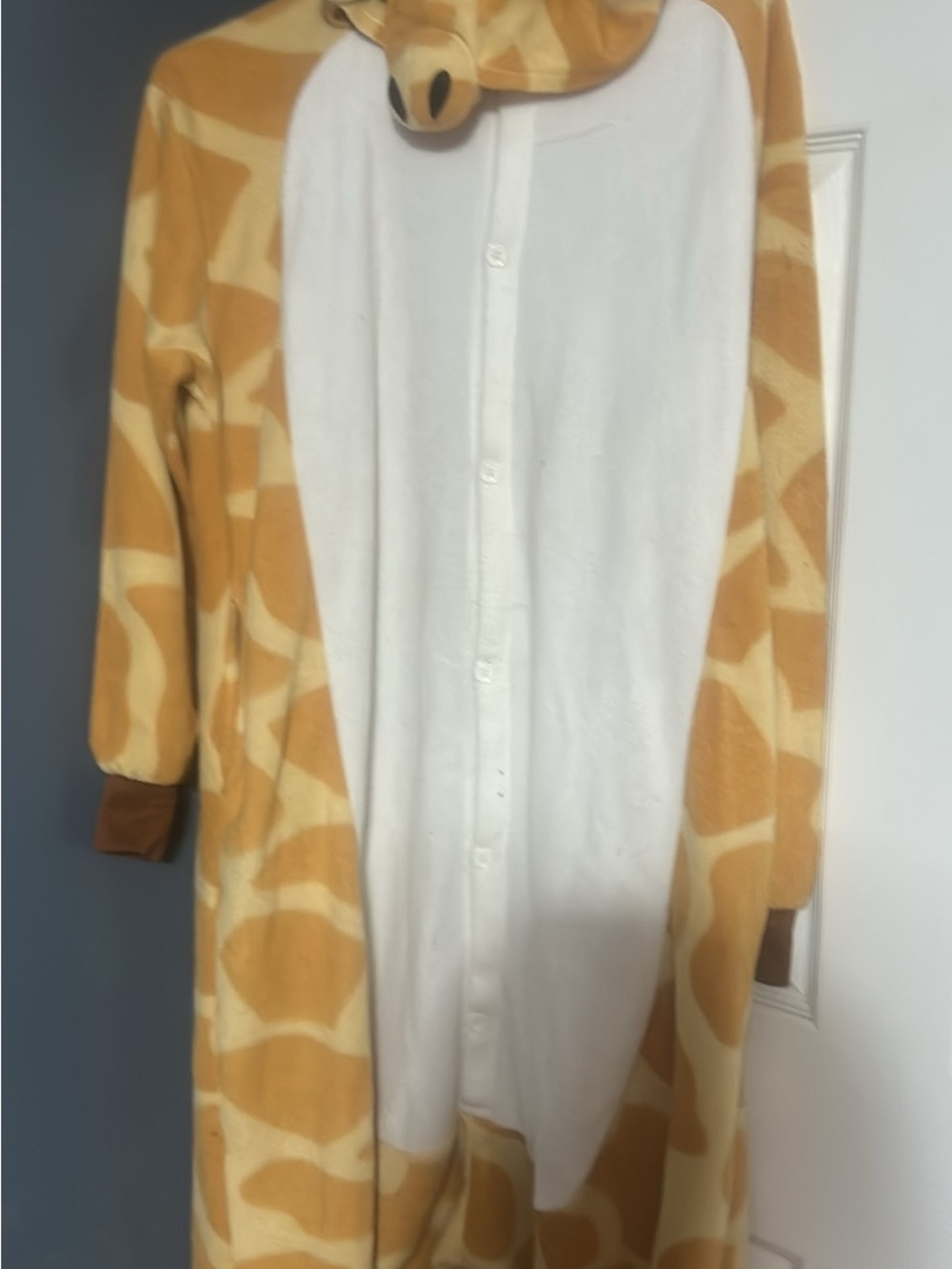 Giraffe-Print Button-Front Men’s Cardigan Onesie - White & Tan